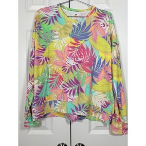 Sundry Tropical Leaf Print Sweatshirt Multicolor Crewneck Pullover